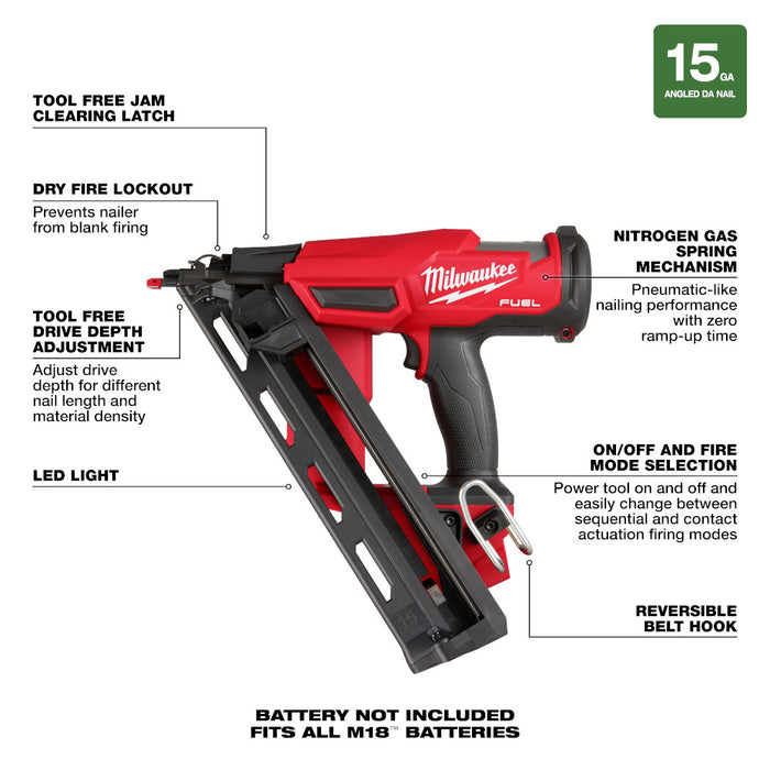 Milwaukee M18 FUEL™ 15 Gauge Finish Nailer - Tool Only