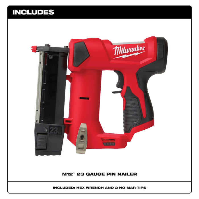 Milwaukee M12 Cordless 23 Gauge Pin Nailer - Tool Only