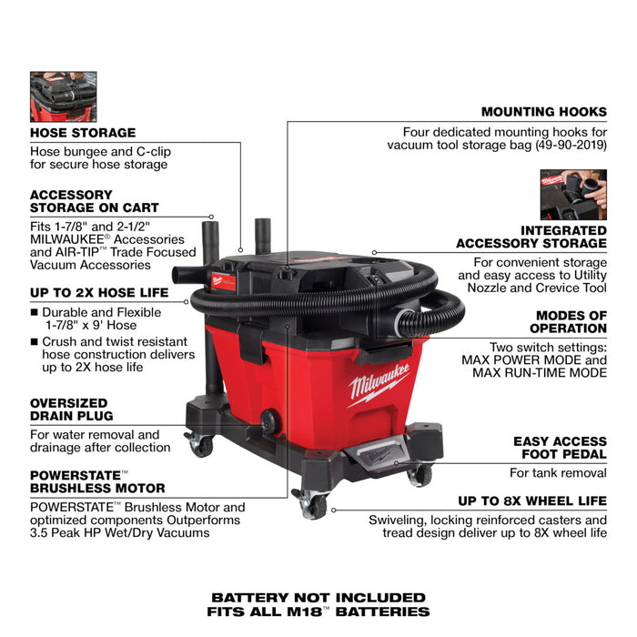 Milwaukee M18 FUEL 6 gal. Wet/Dry Vacuum - Tool Only