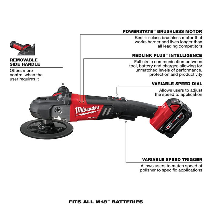 Milwaukee M18 FUEL 7” Variable Speed Polisher Kit