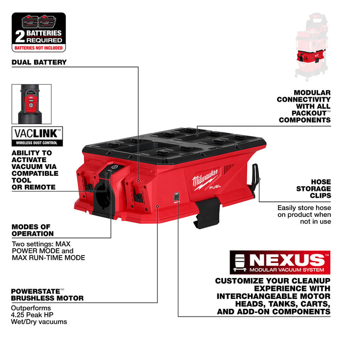 Milwaukee M18 FUEL NEXUS Dual Battery Vacuum Motor Head w/ PACKOUT & VACLINK
