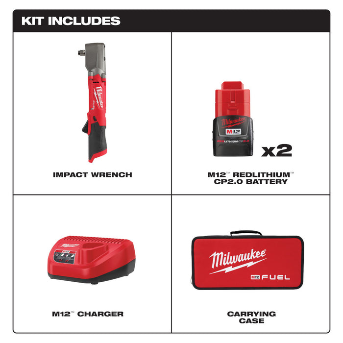 Milwaukee M12 FUEL 1/2" Right Angle Impact Wrench Kit