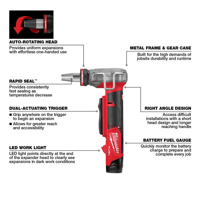 Milwaukee M12 FUEL Cordless ProPEX Expander Kit w/ 1/2"-1" RAPID SEAL  ProPEX Expander Heads