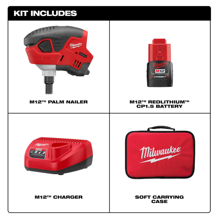 Milwaukee M12 Cordless Palm Nailer Kit