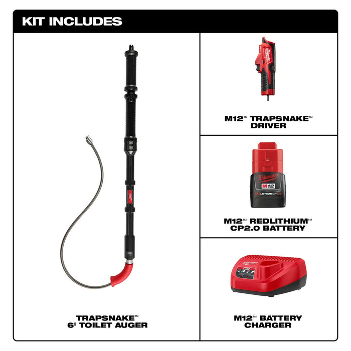 Milwaukee M12 TRAPSNAKE 6ft Toilet Auger Kit