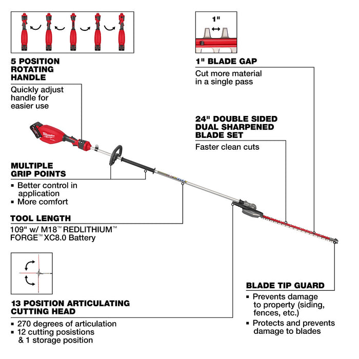 Milwaukee M18 FUEL Extended Pole Articulating Hedge Trimmer Kit