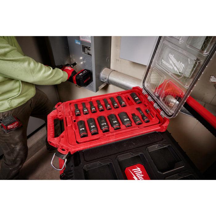 Milwaukee 17 pc. SHOCKWAVE Impact Duty 3/8" Drive SAE Socket PACKOUT Set