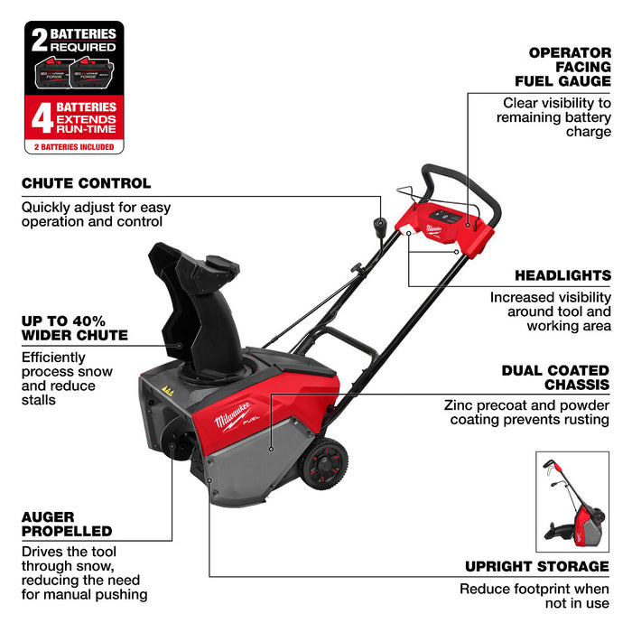 Milwaukee M18 FUEL 21" Auger Propelled Dual Battery Single Stage Snow Blower Kit