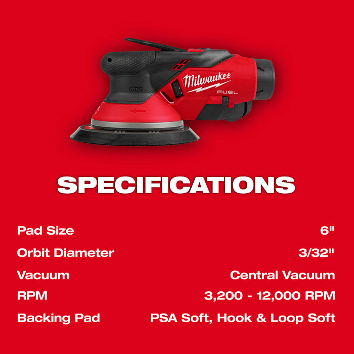 Milwaukee M12 FUEL™ 6" Random Orbital Sander Kit (3/32")