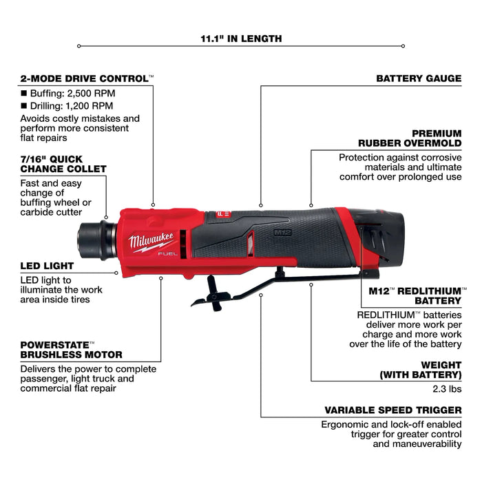 Milwaukee M12 FUEL Low Speed Tire Buffer - Tool Only