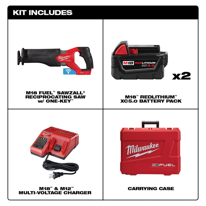 Milwaukee M18 FUEL SAWZALL Recip Saw w/ ONE-KEY - 2 Battery Kit