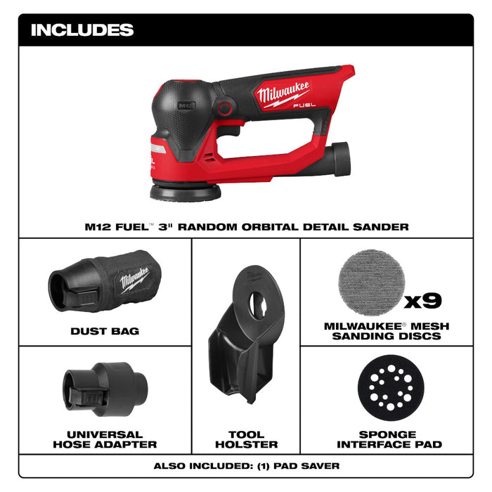 Milwaukee M12 FUEL™ 3" Random Orbital Detail Sander - Tool Only