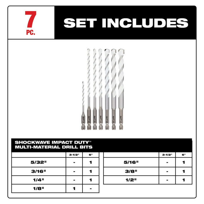 Milwaukee 7PC SHOCKWAVE Impact Duty Carbide Multi-Material Drill Bit Kit