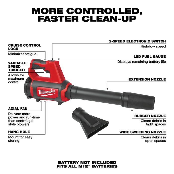 Milwaukee M12 Cordless Compact Spot Blower - Tool Only