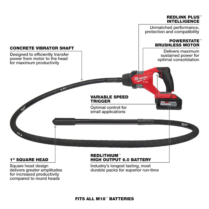 Milwaukee M18 FUEL 8ft Concrete Pencil Vibrator Kit