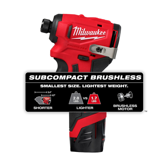 Milwaukee M12 Subcompact Brushless 1/4" Hex Impact Driver Kit
