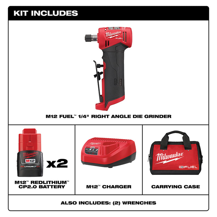 Milwaukee M12 FUEL™ 1/4" Right Angle Die Grinder 2-Battery Kit