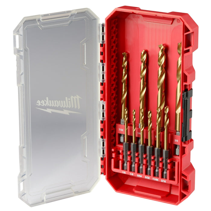 Milwaukee Titanium Nitride SHOCKWAVE Red Helix Drill Bit Kit - 10 Piece