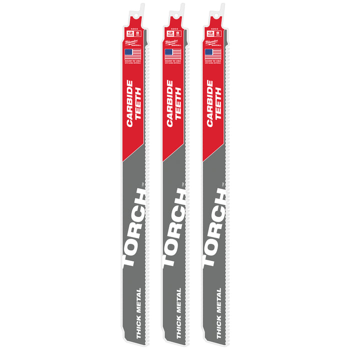 Milwaukee 12" 8 TPI TORCH w/ Carbide Teeth for Thick Metal SAWZALL Blade