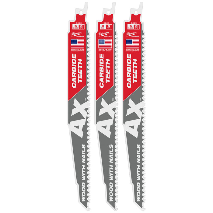Milwaukee 5 TPI AX w/ Carbide Teeth SAWZALL Blade for Wood w/ Nails