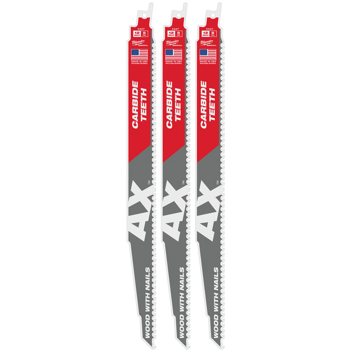 Milwaukee 5 TPI AX w/ Carbide Teeth SAWZALL Blade for Wood w/ Nails