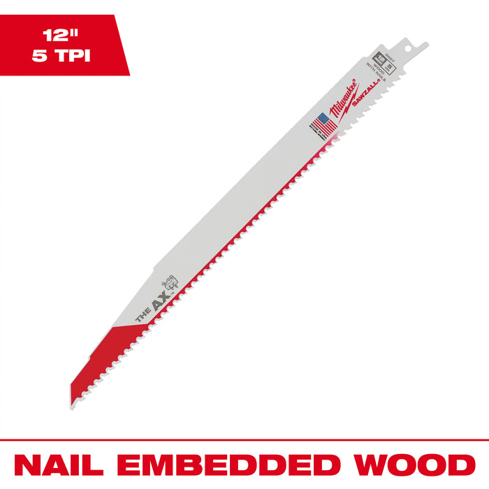 Milwaukee 5 TPI AX SAWZALL Blade for Wood w/ Nails