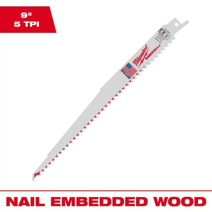 Milwaukee 5 TPI SAWZALL Blade for Wood w/ Nails