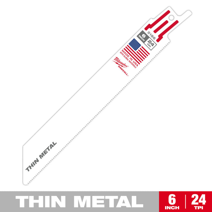 Milwaukee 6" 24 TPI SAWZALL Blade for Thin Metal