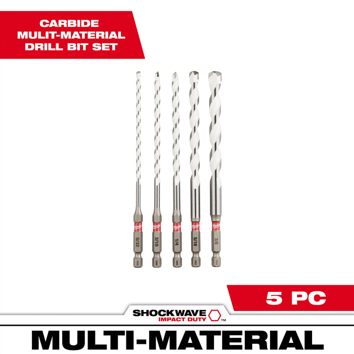 Milwaukee 5 pc. SHOCKWAVE Impact Duty Carbide Multi-Material Drill Bit Set