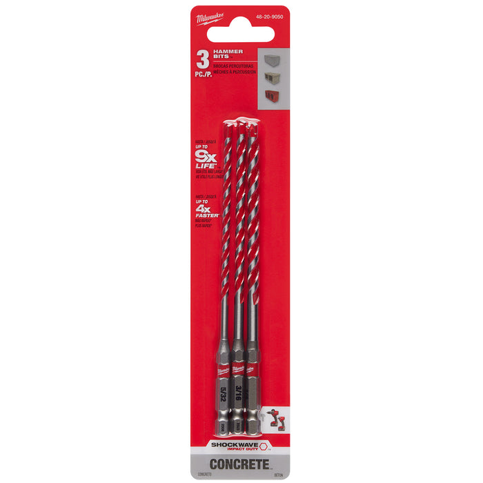 Milwaukee 3 pc. SHOCKWAVE Impact Duty Carbide Hammer Drill Bit Set