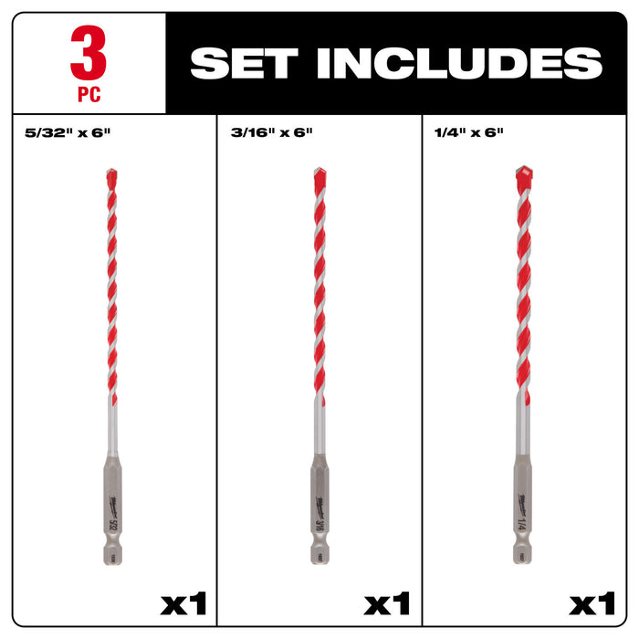 Milwaukee 3 pc. SHOCKWAVE Impact Duty Carbide Hammer Drill Bit Set