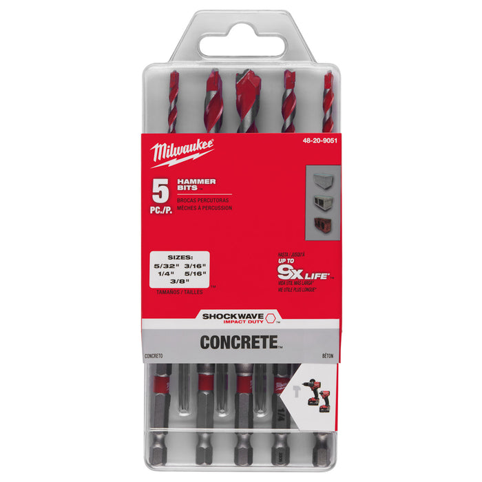 Milwaukee 5 pc. SHOCKWAVE Impact Duty Carbide Hammer Drill Bit Set