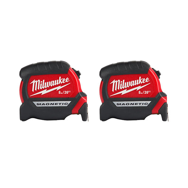 Milwaukee 2-Pack 26ft/8m Compact Magnetic Wide Blade Tape Measure