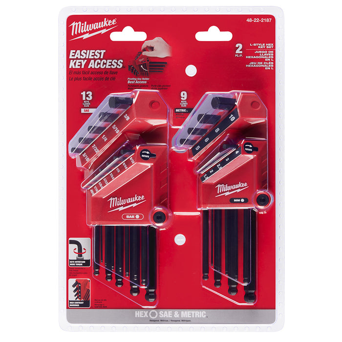 Milwaukee 22-Key Ball End L-Style Hex Key Set - SAE/Metric