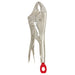 Locking pliers with a red handle on a white background