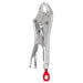 Locking pliers with a red handle on a white background