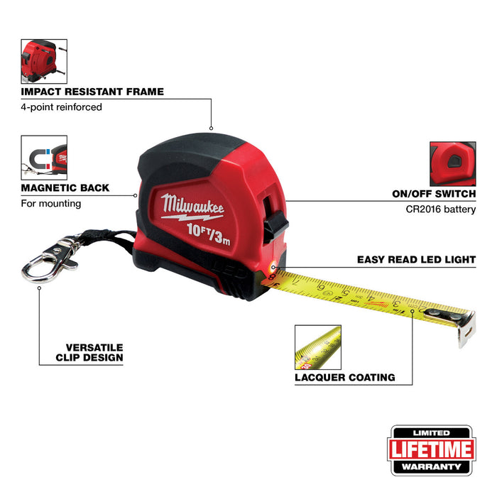 Milwaukee 10ft/3m Keychain Tape Measure w/ LED