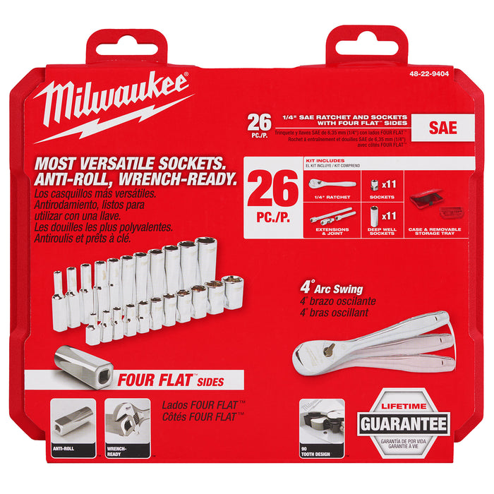 Milwaukee 1/4" Drive 26 pc. Ratchet & Socket Set - SAE