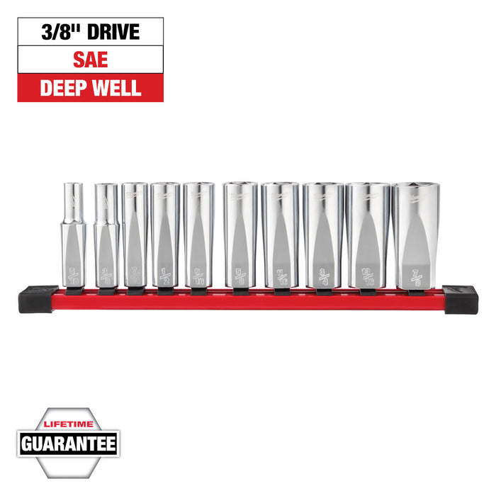 Milwaukee 10 pc. 3/8" SAE Deep Well Sockets w/ FOUR FLAT Sides