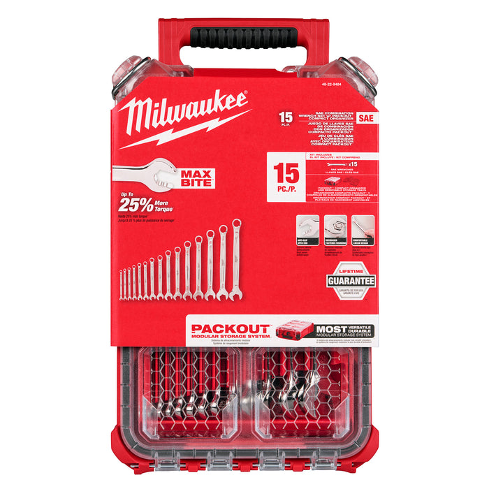 Milwaukee 15 pc. SAE Combination Wrench Set w/ PACKOUT™ Compact Organizer