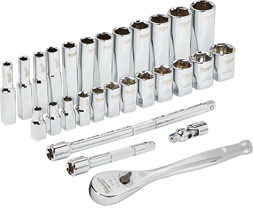 Milwaukee 1/4" Drive 28 pc. Ratchet & Socket Set - Metric