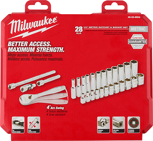 Milwaukee 1/4" Drive 28 pc. Ratchet & Socket Set - Metric