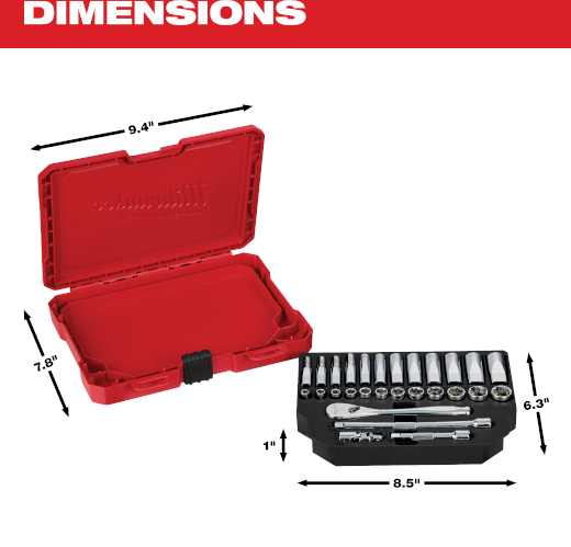 Milwaukee 1/4" Drive 28 pc. Ratchet & Socket Set - Metric