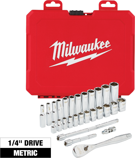 Milwaukee 1/4" Drive 28 pc. Ratchet & Socket Set - Metric