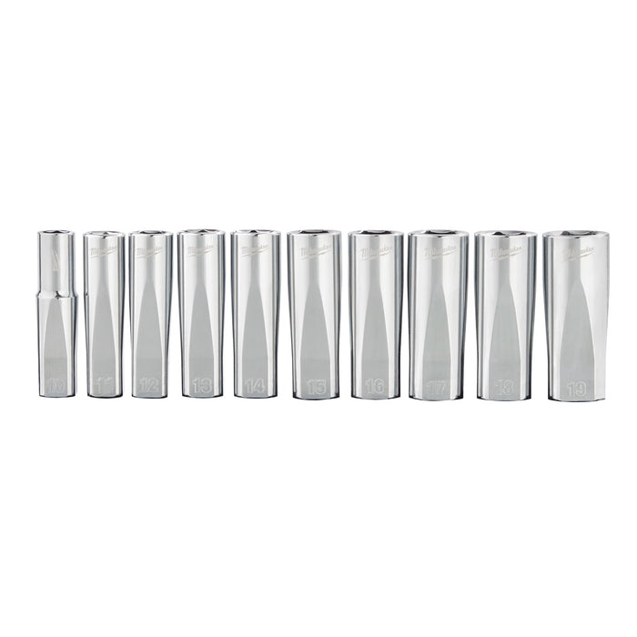 Milwaukee 10 pc. 3/8" Metric Deep Well Sockets w/ FOUR FLAT Sides