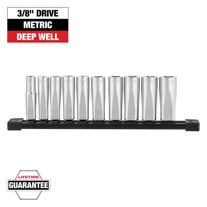 Milwaukee 10 pc. 3/8" Metric Deep Well Sockets w/ FOUR FLAT Sides