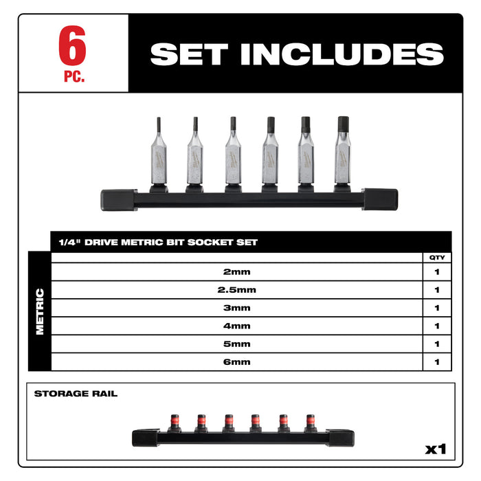 Milwaukee 6 pc. 1/4" Drive Hex Bit Socket Set - Metric