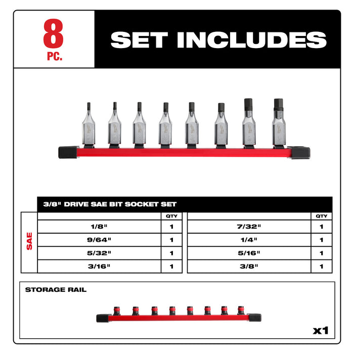 Milwaukee 8 pc. 3/8" Drive Hex Bit Socket Set - SAE