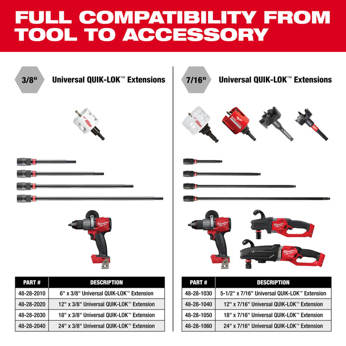 Milwaukee 12" QUIK-LOK 3/8" Hex Extension