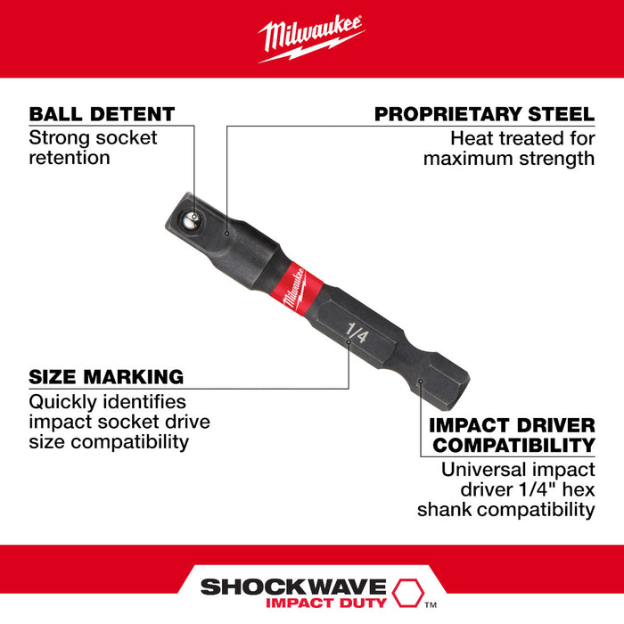 Milwaukee SHOCKWAVE Impact Duty 1/4" Hex to 1/4" Square Socket Adapter